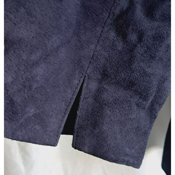 Blue Suede Full Zip Flare Waist Collared Jacket Womens Navy Blue 18W - Picture 7 of 11